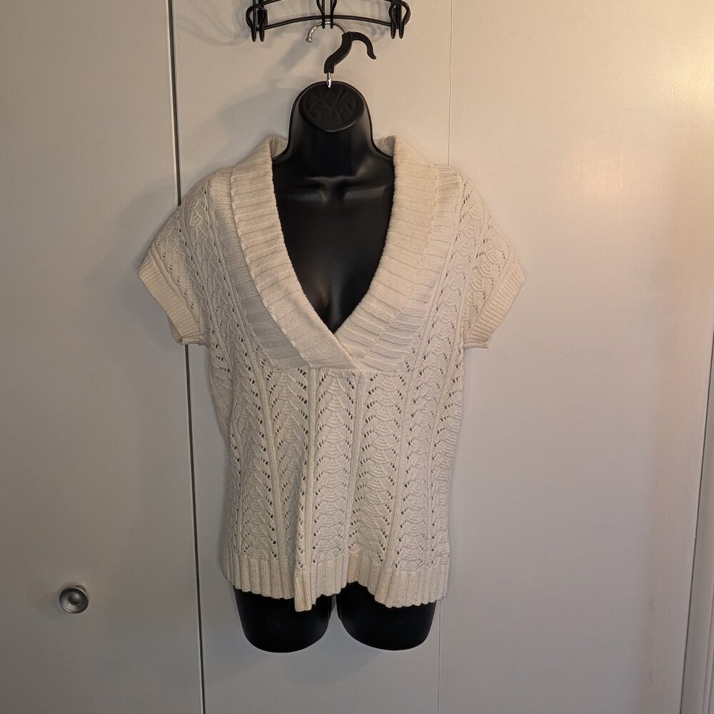 Charter Club White/Cream V-neck Short Sleeve Sweater